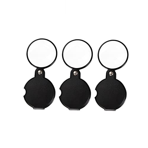 3pcs10x Small Pocket Magnify Glass Premium Folding Mini Magnifying Glass with Rotating Protective Leather Sheath, Apply to Reading, Science, Jewelry, Hobbies, 1.96in.