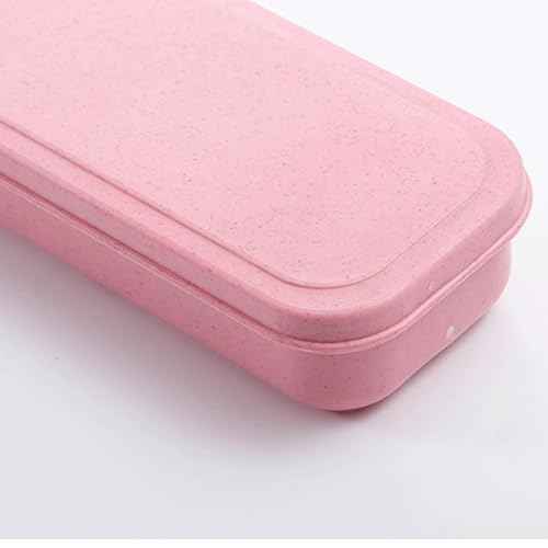 1Pcs Simple Utensil Holder with Lid, Reusable Utensils Wheat Straw Travel Cutlery Box，Portable Flatware Box Travel Tableware Storage Case, Simple Tableware Storage Box Case for Cutlery Kit (Pink) - color: Pink
