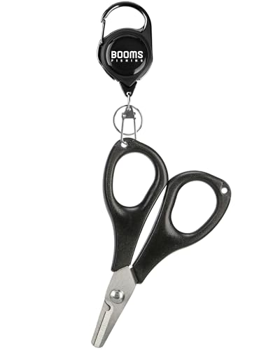 Booms Fishing S01 Fishing Scissors for Braided Line, Fishing Line Cutter Saltwater and Freshwater, Fishing Serrated Shears with Retractor, 3.9” Black - color: Black With Retractor