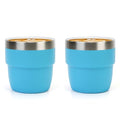 Zenbo 4 oz Espresso/Coffee Cups, Ceramic-Lined Double Wall Vacuum Insulated 18/8 Stainless Steel, Stackable & Dishwasher Safe, Space-Saving, Compatible with Most Espresso & Coffee Makers, 2 Pack - color: Vivid Sky Blue