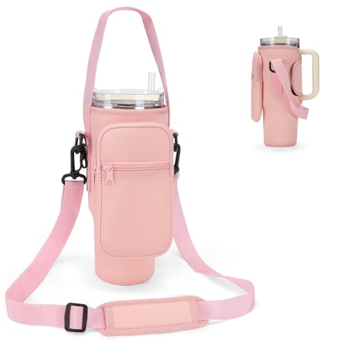 GOEWY Water Bottle Carrier Bag for Stanley Cup 40/30oz with Phone Pockets - color: Light Pink, size: 40oz