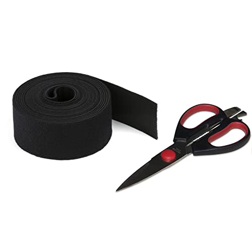 Reusable Hook & Loop Strong Grip Fastener Roll with Soft Touch Microfiber Velour 2" x 16' (2" Wide, 16 Feet Long) Cut to Your Desired Length - Black - size: 2" x 16' Black Velour