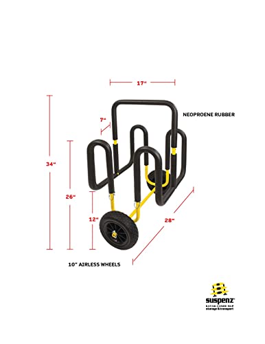 Suspenz Double SUP Transport Cart with Airless Wheels, Carrier/Trolley for 2 Stand Up Paddle Boards & Surfboards, Yellow (22-9934)