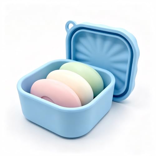 Silicone Travel Soap Case, Leak Proof Soap Dish Holder with Drainage, Shower Container for Kitsch Shampoo Bars & Standard Soaps Traveling Accessories for Gym Camping (Blue, Square) - color: Blue