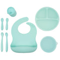 WeeSprout Baby Led Weaning Bundle, Silicone Suction Bowl, Spoons, Bib & Cup, Develops Self Feeding Skills, Dishwasher Safe (Mint) - color: Mint