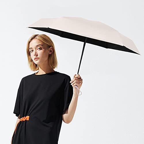 ESUFEIR Mini Sun Umbrella for Purse With Case,Beige | Small Compact UV Umbrella Travel Essentials, Lightweight Portable Parasol Windproof for Women Men Kids - color: Beige