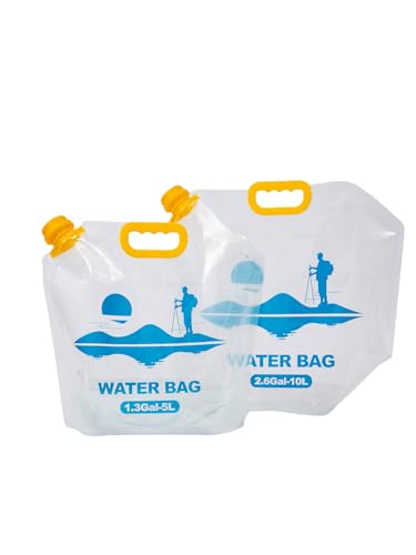 Collapsible Emergency Water Container Bag,WaterStorageCube,Flat Folding,BPA Free Food Grade,Clear Plastic Storage Jug for Camping Hiking Backpack,No-Leak Freezable,Water Bottle 1.3 Gallon/2pcs