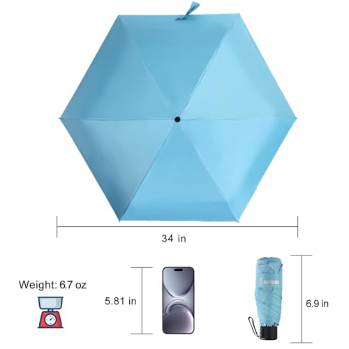 GAOYAING Compact Travel Umbrella with Case Sun&Rain Lightweight Small and Compact Suit for Pocket 34 Inches - color: Sky Blue, size: 34 Inches