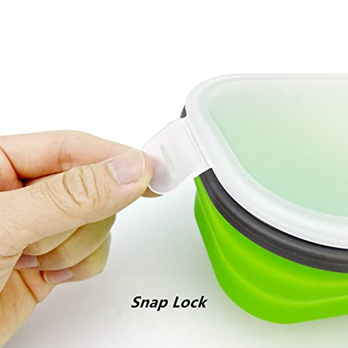 Green Food Grade Silicone Lunch Container Bento Box, Collapsible Food Storage Containers with Airtight Lids and 2in1 Fork, Reusable Food Container for Travel Camping, 1000ml Microwave Container