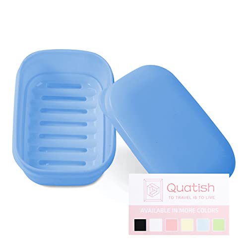 Quatish Leakproof Soap Dish with Lid & Draining Layer, Shatterproof Travel Bar Soap Holder Case Container, Portable Travel Size Toiletries Essentials for Camping, Gym, Bathroom, Denimblue - color: Navy, size: Medium