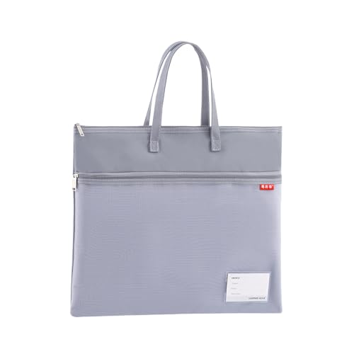 A4 File Tote Bag with Zipper, 11x13.7 Inch Handheld Document Organizer, 2 Large Pockets & Clear Card Slot, Waterproof Portable Pouch for Office School Study Storage(Grey)