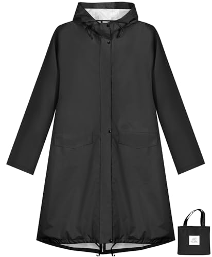 ANYOO Waterproof Rain Poncho Lightweight Reusable Hiking Hooded Coat Jacket for Outdoor Activities - color: Black
