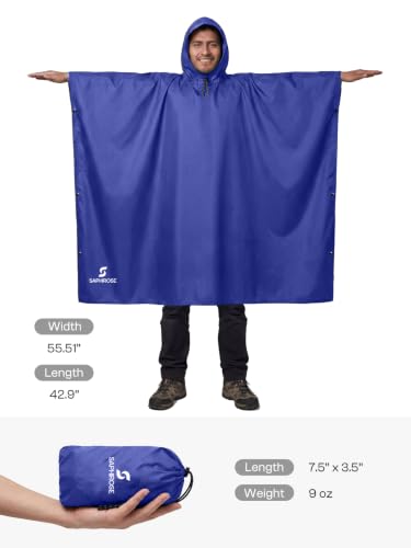 SaphiRose Hooded Rain Poncho Waterproof Raincoat Jacket for Men Women Adults - color: Deep Blue