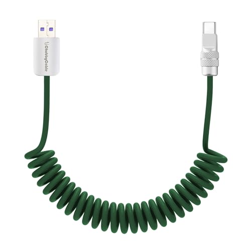 chubbycable USB A to C 120W Braided Coiled Charging Cable, Green, 6FT | 45,000+ Bend Tested, 480Mbps Data Transfer, E-Marker Safety Chip, Strong Elasticity, Retracts to Stay Neat - color: Green, style: USB A-Type C