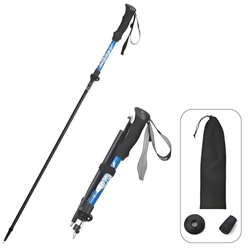 Aluminum Collapsible Ultralight Travel Trekking Hiking Poles Djustable Height,Walking Sticks with Quick Lock System, Telescopic, Camping for Men and Women - color: blue