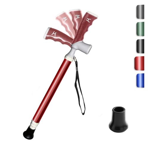 Titanium Alloy Walking Cane for Men & Women – Foldable & Adjustable Walking Stick with 2-in-1 T/L Ergonomic Handle, Lightweight & Heavy Duty Collapsible - color: RED