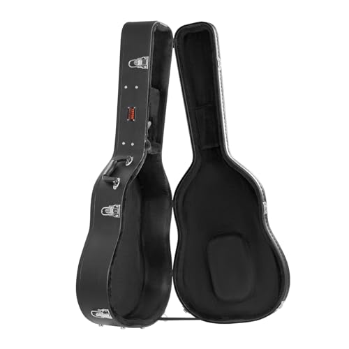 VEVOR Acoustic Guitar Hard Case, 43.31 in Gourd-Shaped Guitar Hard Case, With Lock Latch Key Handle, PVC Padding Soft Lining Water-Resistant Hard Shell Guitar Case, for 39-41 in Acoustic Guitar, Black | With Lock Latch Key Handle, PVC Padding Soft Lining