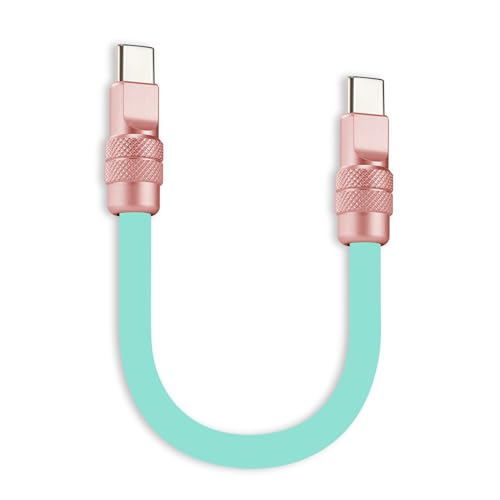 chubbycable 240W Short USB C to C Charging Cable, Blue+Pink, 0.82FT | Premium Zinc Alloy Connectors, 6mm Silicone Extra Thick, 45,000+ Bend Tested, E-Marker Chip, Stable 480Mbps Data Transfer - color: Light Blue+Light Pink, size: 0.82 ft, style: Type C-Ty