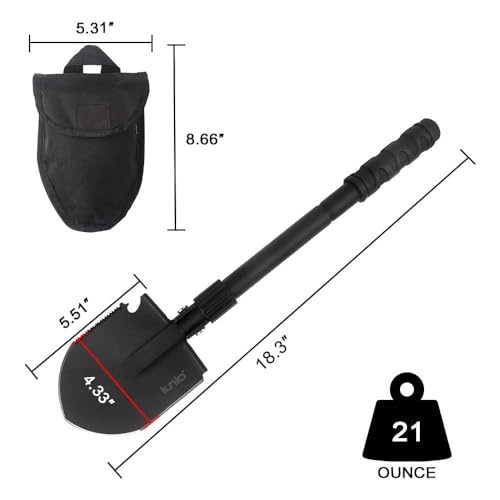 iunio Folding Camping Shovel w/Pick, 18.3in Heavy Duty Carbon Steel Shovel, Military-Grade Entrenching Tool, Collapsible Survival Shovel for Car Emergency Pickaxe Camping Trenching Hiking Gardening - size: 18.3in Basic E-tool