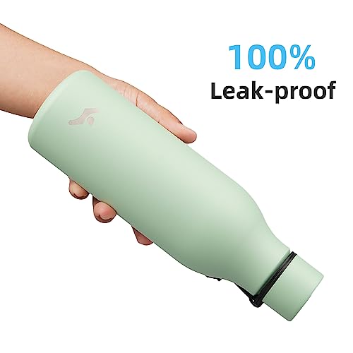 Konokyo 18 oz Insulated Stainless Steel Metal Water Bottle with Strap - color: Macaron Green, size: 18 Ounces
