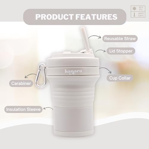 HANARA Collapsible Cup with Reusable Straw – 18 Oz (550 Ml), Portable Travel Mug, BPA-Free, Leak-Proof, Microwave & Dishwasher Safe, Multi-Purpose for Hot & Cold Drinks – Gray - color: Gray
