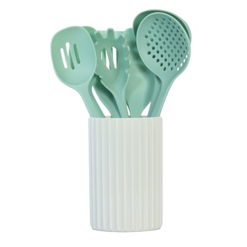 Glad Kitchen Utensils Set, 8pcs - Nonstick Cooking Tools with Utensil Holder - Nylon Spoon, Ladle, Skimmer, Spaghetti Server, and Turner Spatula Set - Dishwasher Safe, Teal Green - color: Teal Green, size: 8-piece Set
