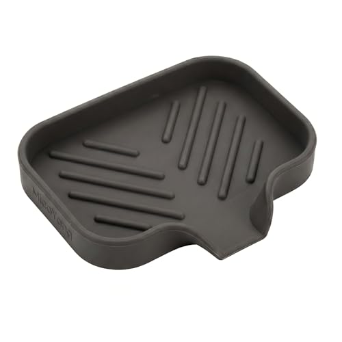 MicoYang Silicone Soap Dish with Drain Spout, Self-Draining Sink Organizer Tray for Bathroom and Kitchen, Sponges, Dispensers and Soap Holder, Non-Slip and Dishwasher Safe, Coffee (Compact, 4.9"×3.2") - color: Coffee, size: S(4.9"×3.2")