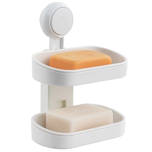 LEVERLOC Soap Holder, Soap Dish for Shower, Suction Cup Bar Soap Holder - style: 2 tiers White