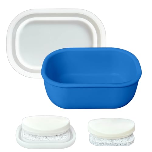 Leakproof Silicone Travel Soap Case with Drainage Layer, Silicone Bar Soap Holder Compact Portable Shatterproof Soap Container Box for Bathroom Gym Camp Travel Toiletries (KleinBlue, Clear Lid) - color: Kleinblue, size: Clear Lid