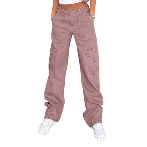 Lepunuo Cargo Pants for Women High Waisted Casual Pants Baggy Stretchy Wide Leg Y2K Streetwear with 6 Pockets - color: Purple Gray, size: 4X-Large
