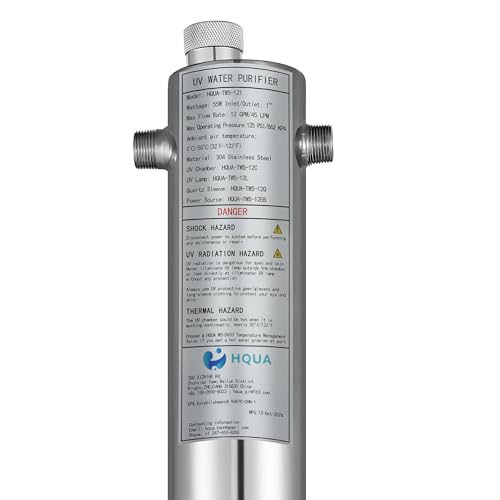 HQUA-TWS-121 120V 55W 12GPM 1“ MNPT Inlet/Outlet, Whole House Ultraviolet Water Purifier Filter, + 1 Extra UV Bulb, + 1 Extra Quartz Sleeve - size: 1" MNPT