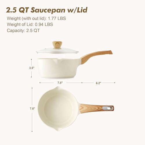 SENSARTE Ceramic Nonstick Sauce Pan with Lid, 2.5 Quart Saucepan with Double Spout, Large Cooking Pot, Non toxic Kitchen Sauce Pot, Non stick Saucier Pan, Induction Cookware, PFOA PTFE PFAS Free - color: Ceramic White, size: 2.5 Quarts
