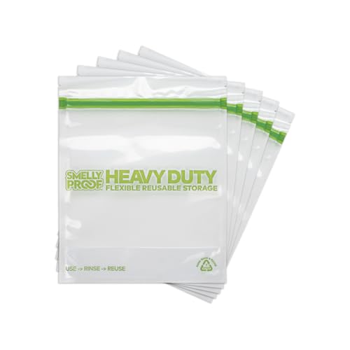 REUSABLE STORAGE BAGS by Smelly Proof, Large HEAVY DUTY 5-mils US-Made BPA FREE, NO PEVA, Dishwasher-Safe Reusable Freezer Bags CLEAR FLAT Quart 10" x 8.5" 5pk - size: 5pk Large Quart 10x8.5"