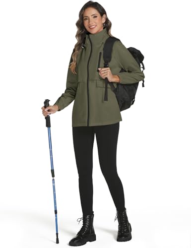 Avoogue Rain Jacket Women with Hooded Waterproof Raincoats - color: Army Green, size: XX-Large