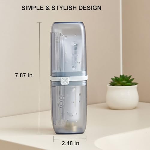 Travel Toothbrush Holder, 2-in-1 Toothbrush Case with Rinse Cups - color: Smoky Blue