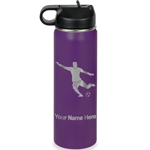 LaserGram Personalized 20oz Water Bottle, Soccer Player Man (Dark Purple) - color: Dark Purple, size: 20 Ounces