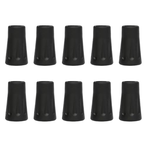 10 Pack Black Trekking Pole Tips Protectors, Replacement Rubber Feet, Shock Absorbing Rubber Feet， Non-Slip Accessories for Hiking Stick Walking Trekking Skiing Poles