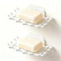 2 Pack Adhesive Soap Dish for Shower White, Soap Bar Holder for Shower Wall, No Drilling Adhesive Soap Dish with Hooks, Waterproof Wall-Mounted Soap Holder for Bathtub and Kitchen Sink (White)