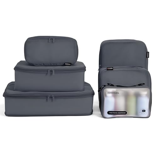 6 Set Compression Packing Cubes for 7–14 Day Travel, Charcoal Gray - color: Charcoal Gray