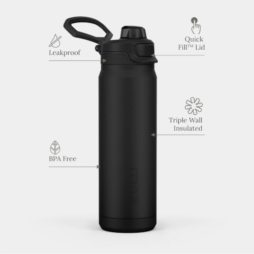 ZULU Powerfill Pro 24oz Stainless Steel Sip or Chug Water Bottle, Black Monochrome - color: Black, style: 24oz