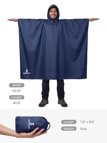 SaphiRose Hooded Rain Poncho Waterproof Raincoat Jacket for Men Women Adults - color: Blue