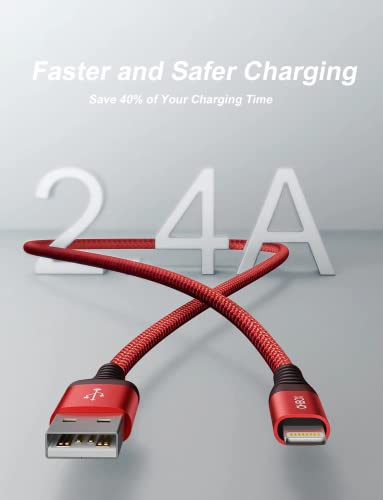USB to Lightning Cable [Apple MFi Certified] iPhone Charger Cord 6FT, 3Pack | Durable Heavy Duty Fast Charging Apple Charging Cord for iPhone 14 13 12 11 X XS XR SE 8 7, iPad Pro, Air, mini, iPod - Red - color: Red, size: 6FT, style: USB to Lightning