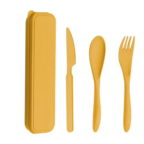Reusable Travel Utensils with Case, Portable Camping Cutlery Set (Yellow) - color: Yellow