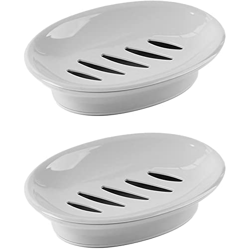 WYOK 2-Pack Soap Dish Plastic Soap Holder with Drainage for Shower (Grey) | Bar Soap Tray, Soap Case with Drain, Keep Soap Dry, Self Draining, Non-Slip, Easy Cleaning, For Bathroom Kitchen Sink - color: Grey