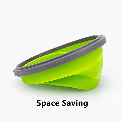 CCyanzi 3piece Round Collapsible Bowl with Lids, Silicone Food Storage Containers, Microwave & Freezer Safe, Space Saving for Kitchen Cabinet and Camping Backpack,(Green Gray) - color: green with gray