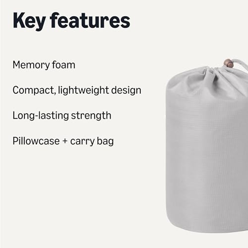 Amazon Basics Camping Pillow, Memory Foam Travel Pillow with Washable Cover