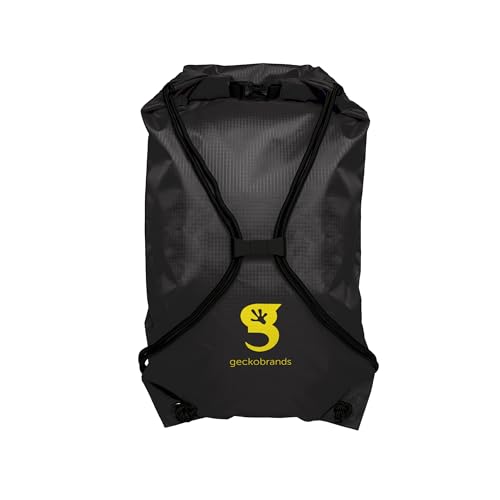 geckobrands Embark 10L Drawstring Backpack – Waterproof, Lightweight Dry Bag for Beach, Hiking, and Light Water Activities - color: Black/Yellow