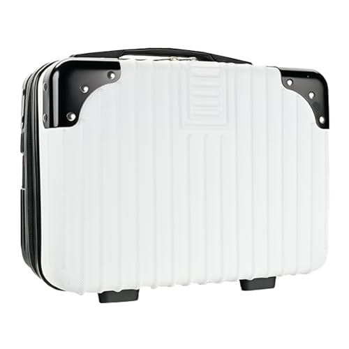 14inch Hard Shell Cosmetic Organizer Travel Train Hand Luggage Small Portable Carrying Suitcase Makeup Case Bag for Women Toiletry - color: BLACK/WHITE