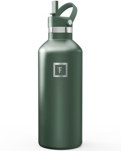 IRON °FLASK 32 oz Narrow Mouth Water Bottle with Straw | Insulated Stainless Steel Sports Water Bottle with Leakproof Straw Lid - BPA Free, Cold 24 Hrs, Sweat Free (Dark Pine) - color: Dark Pine, style: Straw - 32 oz (1 Lid)