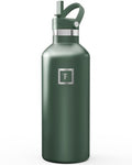 IRON °FLASK 32 oz Narrow Mouth Water Bottle with Straw | Insulated Stainless Steel Sports Water Bottle with Leakproof Straw Lid - BPA Free, Cold 24 Hrs, Sweat Free (Dark Pine) - color: Dark Pine, style: Straw - 32 oz (1 Lid)
